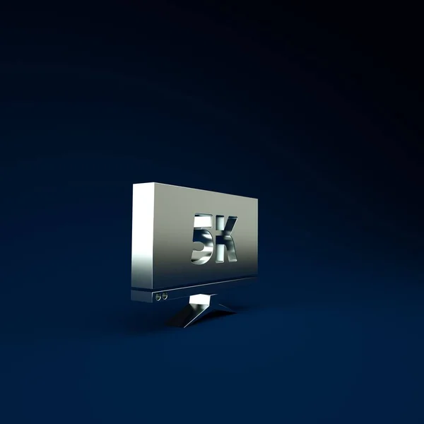 Silver Computer PC monitor display with 5k video technology icon isolated on blue background. Minimalism concept. 3d illustration 3D render — Stock Photo, Image