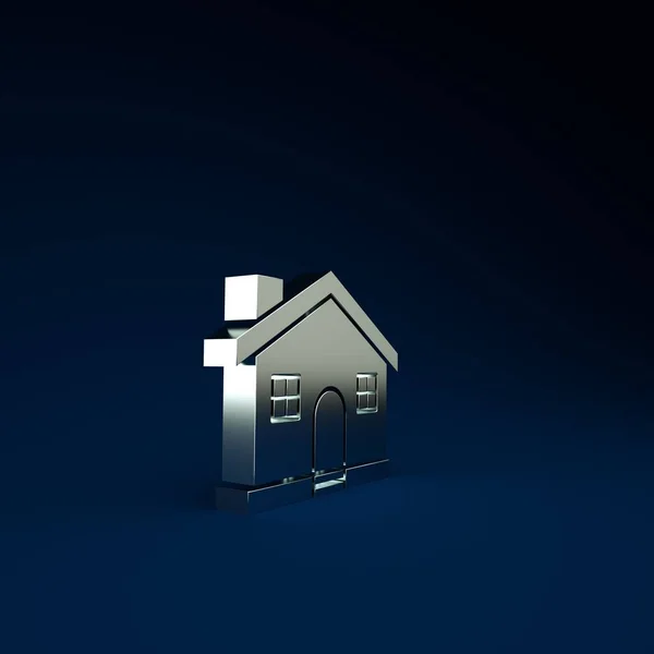 Silbernes Haus Symbol isoliert auf blauem Hintergrund. Heimatsymbol. Minimalismus-Konzept. 3D Illustration 3D Renderer — Stockfoto