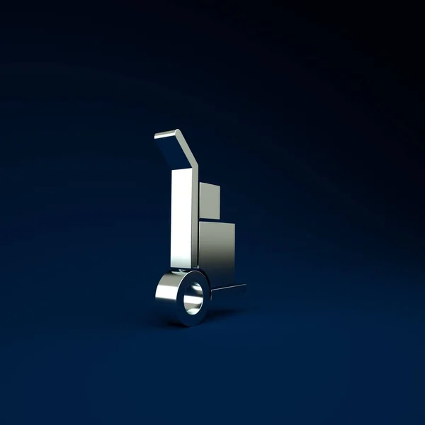 Silver Hand truck en dozen pictogram geïsoleerd op blauwe achtergrond. Dolly symbool. Minimalisme concept. 3d illustratie 3D renderen — Stockfoto