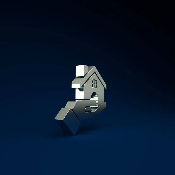 Піктограма срібного ріелтора ізольована на синьому фоні. Купівля будинку. Концепція мінімалізму. 3D ілюстрація 3D рендеринга — стокове фото