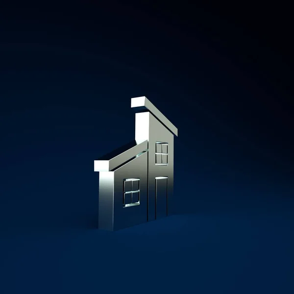 シルバーハウスのアイコンは青の背景に隔離されています。ホームシンボル。最小限の概念。3Dイラスト3Dレンダリング — ストック写真