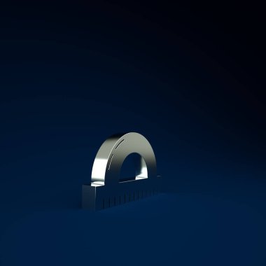 Mavi arkaplanda izole edilmiş gümüş iletki ızgarası. Eğim ölçer. Ölçme aleti. Geometrik sembol. Minimalizm kavramı. 3d illüstrasyon 3B canlandırma