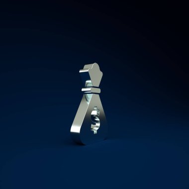 Gümüş Para Çantası simgesi mavi arkaplanda izole edildi. Dolar ya da USD sembolü. Nakit bankacılık tabelası. Minimalizm kavramı. 3d illüstrasyon 3B canlandırma