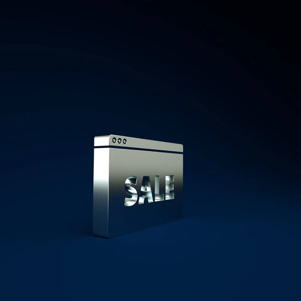 Silver Hanging sign with text Online Sale icon isolated on blue background. Signboard with text Sale. Minimalism concept. 3d illustration 3D render — Stock Photo, Image