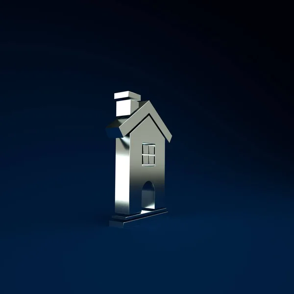 Ícone Silver House isolado no fundo azul. Símbolo. Conceito de minimalismo. 3D ilustração 3D render — Fotografia de Stock