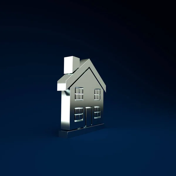 Silver House icon isolated on blue background. Home symbol. Minimalism concept. 3d illustration 3D render — Stock Photo, Image