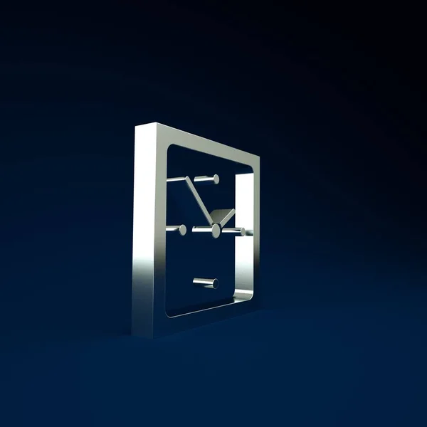 Icono del reloj de plata aislado sobre fondo azul. Símbolo de tiempo. Concepto minimalista. 3D ilustración 3D render —  Fotos de Stock