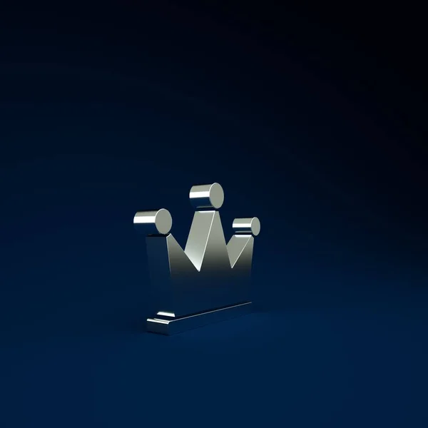 Icona Silver Crown isolata su sfondo blu. Concetto minimalista. Illustrazione 3d rendering 3D — Foto Stock