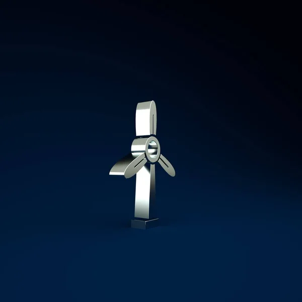 Silver Wind turbin ikon isolerad på blå bakgrund. Vindgeneratorskylt. Väderkvarn för elproduktion. Minimalistiskt koncept. 3D-återgivning för 3D — Stockfoto