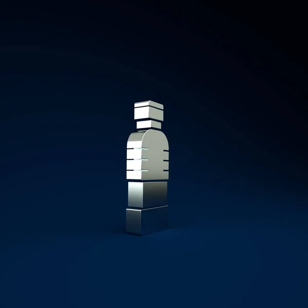 Icono de botella de agua de plata aislado sobre fondo azul. Signo de bebida de soda aqua. Concepto minimalista. 3D ilustración 3D render —  Fotos de Stock