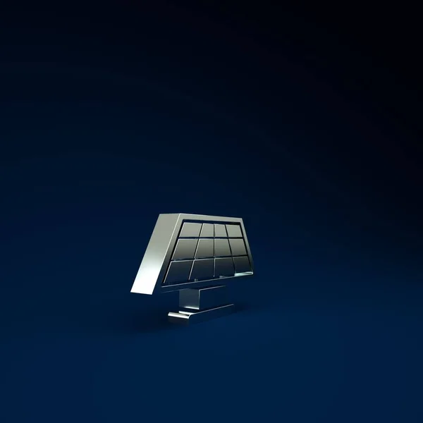 Srebrna ikona panelu słonecznego izolowana na niebieskim tle. Koncepcja minimalizmu. Ilustracja 3D 3D renderowania — Zdjęcie stockowe