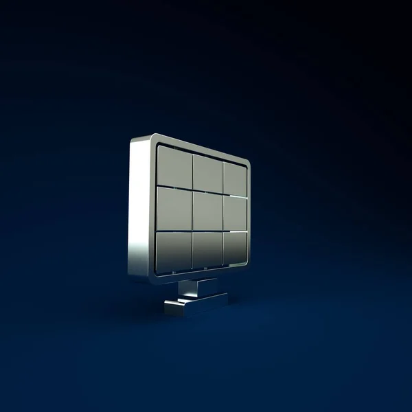 Ícone de painel de energia solar de prata isolado no fundo azul. Conceito de minimalismo. 3D ilustração 3D render — Fotografia de Stock