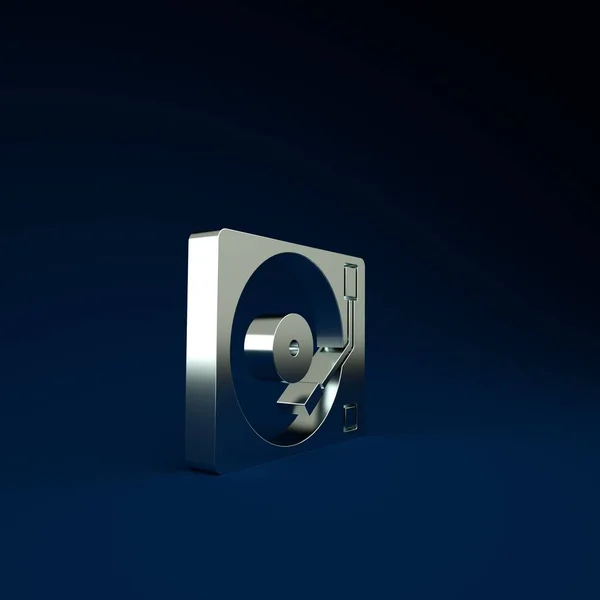 Reproductor de vinilo plateado con un icono de disco de vinilo aislado sobre fondo azul. Concepto minimalista. 3D ilustración 3D render — Foto de Stock