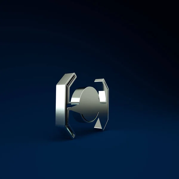 青色の背景に孤立したシルバー宇宙船のアイコン。最小限の概念。3Dイラスト3Dレンダリング — ストック写真