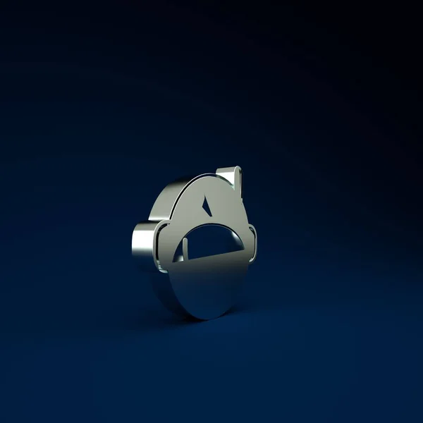 Silver Astronaut helmet icon isolated on blue background. Minimalism concept. 3d illustration 3D render