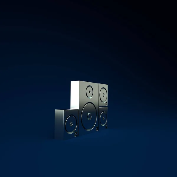 シルバーステレオスピーカーアイコンは青の背景に隔離されています。サウンドシステムのスピーカー。音楽アイコン。音楽コラムスピーカーベース機器。最小限の概念。3Dイラスト3Dレンダリング — ストック写真