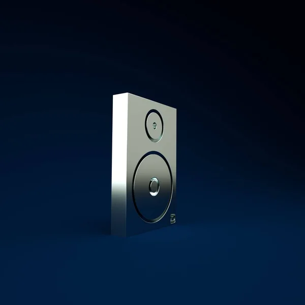 Icône de haut-parleur stéréo argent isolé sur fond bleu. Haut-parleurs audio. Icône musicale. Colonne musicale haut-parleur équipement basse. Concept de minimalisme. Illustration 3D rendu 3D — Photo