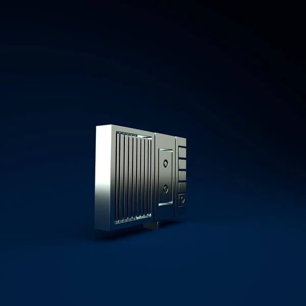 Ikona magnetofonu Silver Music na niebieskim tle. Przenośne urządzenie muzyczne. Koncepcja minimalizmu. Ilustracja 3D 3D renderowania — Zdjęcie stockowe
