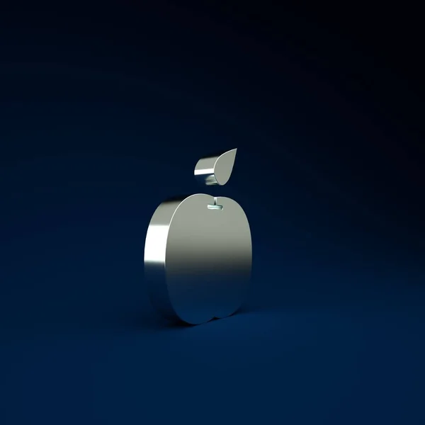 Icono de Apple plateado aislado sobre fondo azul. Fruta con símbolo de hoja. Concepto minimalista. 3D ilustración 3D render — Foto de Stock