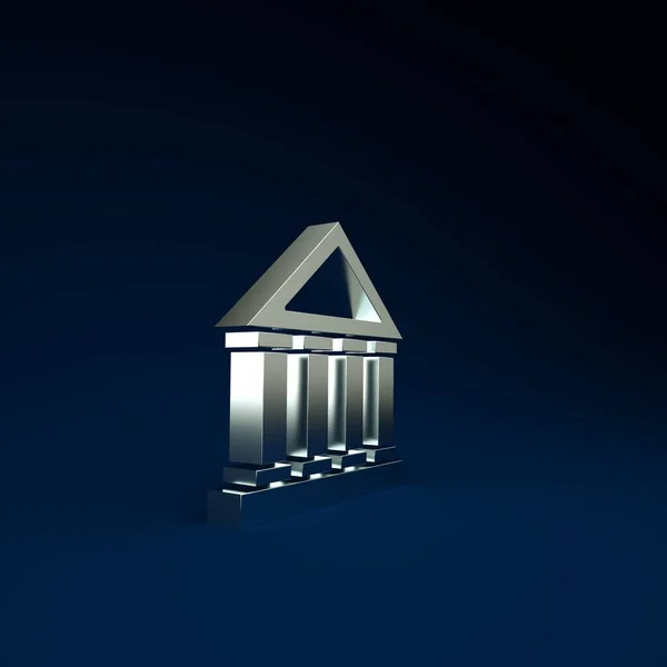 Silver Courthouse rakennuksen ikoni eristetty sinisellä pohjalla. Rakennuspankki tai museo. Minimalismin käsite. 3d kuva 3D renderöinti — kuvapankkivalokuva