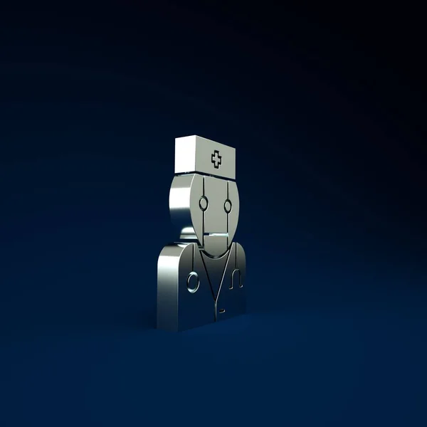 Silver Robot doctor icon isolated on blue background. Medical online consultation robotic silhouette artificial intelligence. Minimalism concept. 3d illustration 3D render