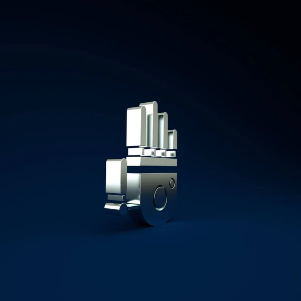 Zilver Mechanische robot hand pictogram geïsoleerd op blauwe achtergrond. Robotarm symbool. Technologisch concept. Minimalisme concept. 3d illustratie 3D renderen — Stockfoto