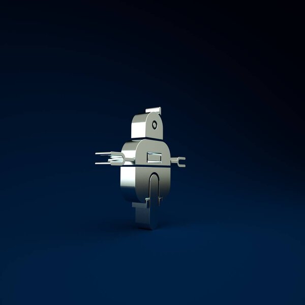 Silver Robot icon isolated on blue background. Minimalism concept. 3d illustration 3D render
