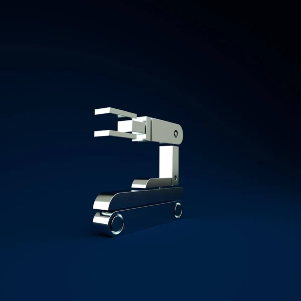 실버 로봇 아이콘은 파란색 배경에 분리되어 있다. 미니멀리즘의 개념입니다. 3d 삽화 3D 렌더링 — 스톡 사진