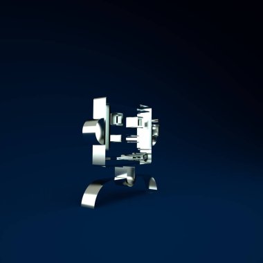 Gümüş Robot simgesi mavi arkaplanda izole edildi. Minimalizm kavramı. 3d illüstrasyon 3B canlandırma.