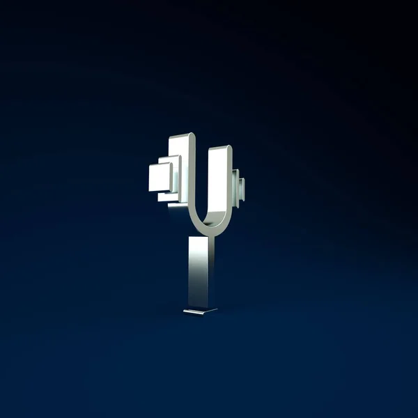 Silver Musical tuning fork for tuning musical instruments icon isolated on blue background. Minimalism concept. 3d illustration 3D render.