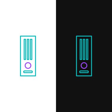 Çizgi Video oyun konsolu simgesi beyaz ve siyah arkaplanda izole edildi. Renkli taslak konsepti. Vektör.