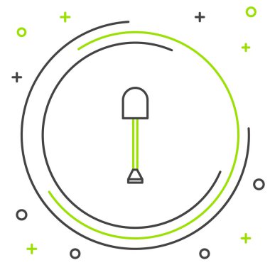 Beyaz arkaplanda çizgi küreği simgesi izole edildi. Bahçe aletleri. Bahçecilik, tarım, çiftçilik aleti. Renkli taslak konsepti. Vektör.