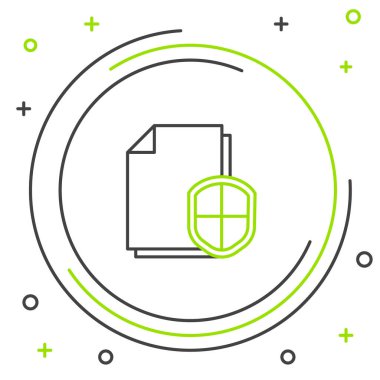 Beyaz arkaplanda çizgi koruma konsepti simgesi izole edildi. Gizli bilgi ve gizlilik fikri, güvenlik, koruma, kalkan. Renkli taslak konsepti. Vektör.