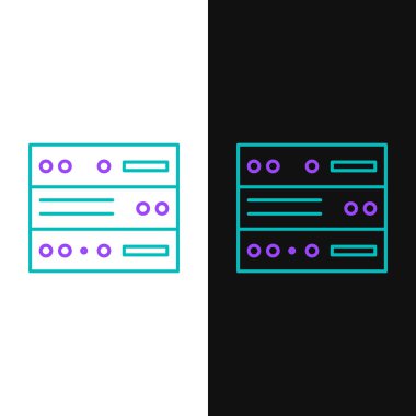 Line Server, Data, Web sunucu simgesi beyaz ve siyah arkaplanda izole edildi. Renkli taslak konsepti. Vektör.