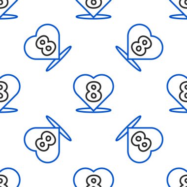 8 Mart ikonuna sahip Line Heart beyaz arka planda izole edilmiş pürüzsüz desen. Romantik sembol, bağlanma, tutku ve düğün. Mutlu Kadın Günleri. Renkli taslak konsepti. Vektör.
