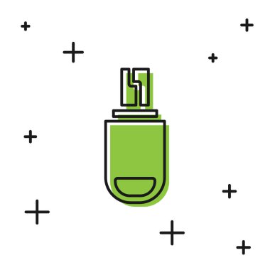 Siyah USB flash disk simgesi beyaz arkaplanda izole edildi. Vektör İllüstrasyonu.