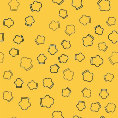 Mavi çizgi aşçı şapkası ikonu sarı arka planda pürüzsüz desen izole etti. Aşçılık sembolü. Aşçı şapkası. Vektör.