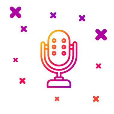 Renkli mikrofon simgesi beyaz arkaplanda izole edildi. Radyodaki mikrofondan. Sözcü işareti. Kademeli rastgele dinamik şekiller. Vektör.