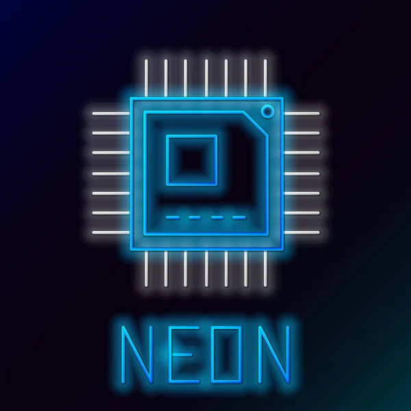 Ligne Lumineuse Néon Processeur Informatique Avec Icône Processeur Microcircuits Isolé — Image vectorielle