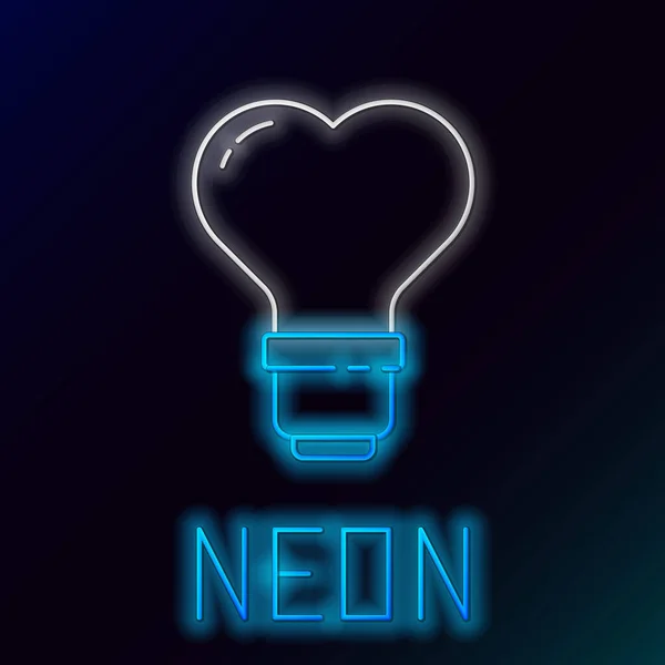 Glödande Neonlinje Hjärtform Glödlampa Ikon Isolerad Svart Bakgrund Kärlekssymbol Alla — Stock vektor