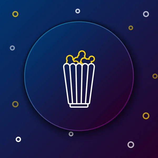 Línea Palomitas Maíz Caja Cartón Icono Aislado Sobre Fondo Azul — Vector de stock