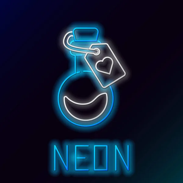 Gloeiende Neon Lijn Fles Met Liefdesdrankje Pictogram Geïsoleerd Zwarte Achtergrond — Stockvector