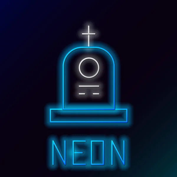 Zářící Neonová Čára Grave Ikonou Náhrobku Izolované Černém Pozadí Barevný — Stockový vektor