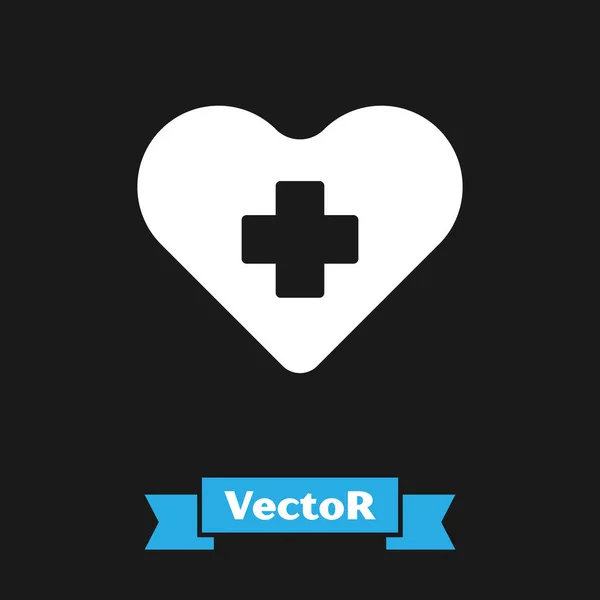 Weißes Herz Mit Einem Kreuzsymbol Auf Schwarzem Hintergrund Erste Hilfe — Stockvektor