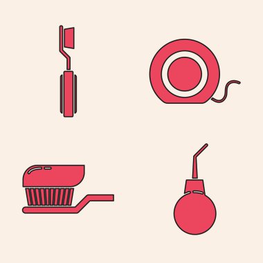 Enema armudu, diş fırçası, diş ipi ve diş fırçasını diş macunu simgesiyle ayarla. Vektör.