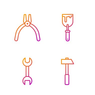 Çekiç, İngiliz anahtarı, pense aleti ve macun bıçağını ayarla. Renk simgeleri. Vektör.