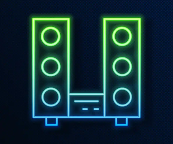 Glowing Neon Line Home Stereo Two Speaker Icon Isolated Blue — Stock Vector