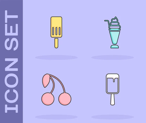 Set Ice Cream Cherry Milkshake Icon Вектор — стоковый вектор