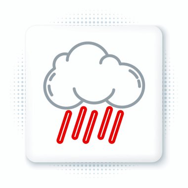 Beyaz arka planda izole edilmiş yağmur ikonlu çizgi bulutu. Yağmur damlaları ile yağmur bulutu yağışı. Renkli taslak konsepti. Vektör.