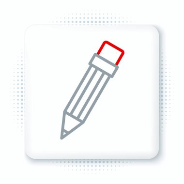 Silgi simgesine sahip satır kalem beyaz arkaplanda izole edildi. Çizim ve eğitim araçları. Okul sembolü. Renkli taslak konsepti. Vektör.